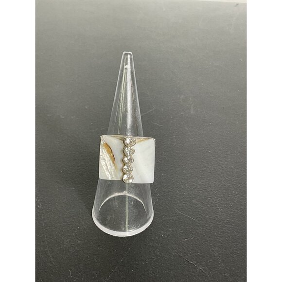 Vintage Silver & White Stone Ring With Rhinestones Embellishment - Picture 1 of 5